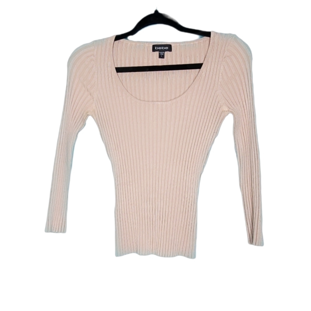 bebe Scoop Neck Ribbed Long Sleeve Top Size Large